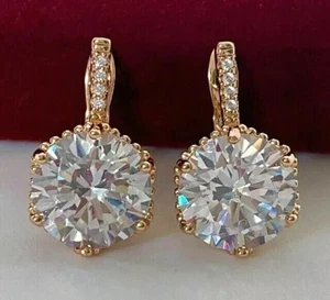4Ct Round Cut Lab Created Diamond Women's Dangle Earrings 14K Yellow Gold Plated - Picture 1 of 5