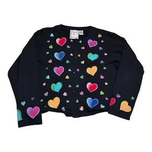 Cárdigan suéter vintage Michael Simon Lite Heart Love negro para mujer grande - Imagen 1 de 5