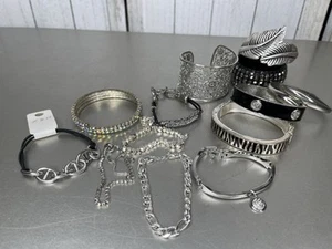Bracelet Silver tone Lot Cuffs Stretch Jewel Beaded Rhinestone 13 Total - Picture 1 of 4