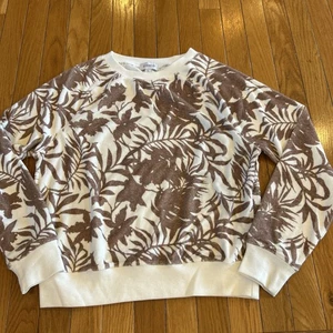 Evereve tropisch braun Blätterdruck Langarm weich Rundhalsausschnitt Sweatshirt Oberteil Small - Bild 1 von 5