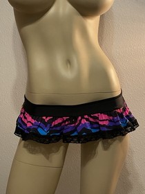 Sexy Tiger Lace Micro Mini Ruffle Skirt Lingerie Exotic Dancer Stripper Rave