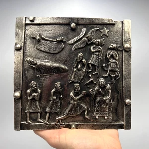 Vintage 1970s German Metal Wall Plaque Religious Relief Silver Tone Home Decor - Picture 1 of 10