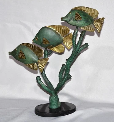 Bronce Ángel Peces Coral Escultura Estatua Mable Stand Colección de Arte Girable Foto 1 de 4