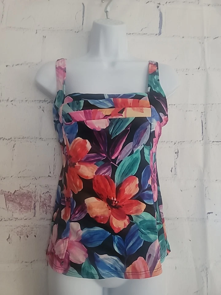 Caribbean Joe Mujer Traje De Baño Tankini Top Solo Talla 8 Plisado Cuello Cuadrado Floral Foto 1 de 4