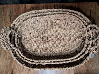 POTTERY BARN Set of 3 Amelie Seagrass Oval Trays - NWT - Image 1 of 3