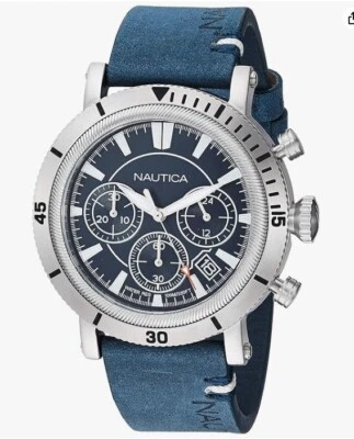 Reloj para hombre Nautica Fairmont cronógrafo 44 mm correa de cuero genuino azul NAPFMT002 Foto 1 de 2