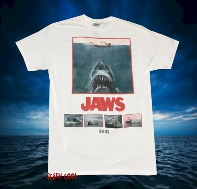 New Jaws 1975 Photos Mens Vintage White Throwback T-Shirt - Image 1 of 2