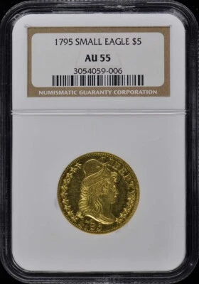 1795 SMALL EAGLE Draped Bust $5 NGC AU55 - Image 1 of 4