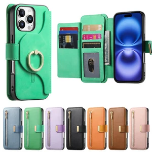 Cartera Desmontable Cremallera Ranura para Tarjeta Abatible Soporte Estuche para iPhone 16 15 14 13 12 11 - Imagen 1 de 90