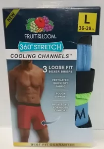 New Fruit Of The Loom Mens 360˚ Stretch Loose Fit Boxer Briefs 3 Pack sz L 36-38 - Picture 1 of 1