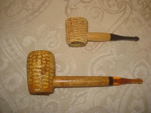 ZWEI MISSOURI MEERSCHAUM MAISKOLBEN PFEIFEN / 1 "EATON" ROYAL STIEL GERADE UNGEFILTERT - Bild 1 von 12