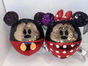 Disney Parks Mickey Minnie Mouse Reversible Flip Sequin 13” Round Plush Set - Picture 1 of 7