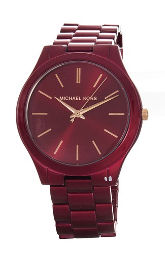 Michael Kors Donna Rosso Slim Runway Tre Mani Acciaio Inox Quarzo MK3895