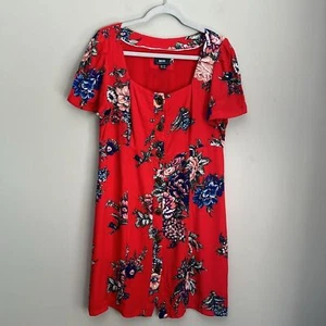 Maeve Anthropologie Caldwell Button Down Dress Coral Red Floral Women's 12P - Picture 1 of 12