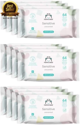 Sensitive Unscented Baby Wipes Mama Bear 6/12/18 packs of 64 wipes Choose Size