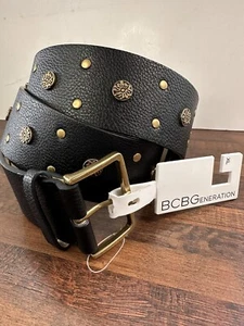 Embellished Polyurethane Black Belt Gold Grommets Buckle XL BCBGeneration - Picture 1 of 13