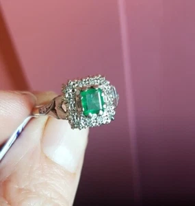 207C Vintage 1966 18ct yellow gold emerald & diamond cluster ring size O - Picture 1 of 18