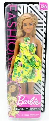 Paquete Dañado Muñeca Barbie Fashionistas 126 Vestido Estampado Tropical, Cabello Rubio Foto 1 de 4