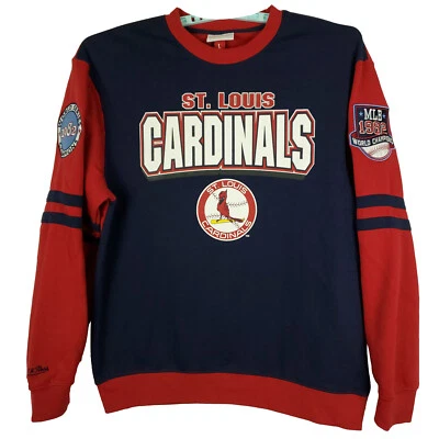 St. Louis Cardinals Mitchell & Ness MLB L 大号 Crew 抓绒运动衫海军蓝全新带标签 — 第 1/4 张图片