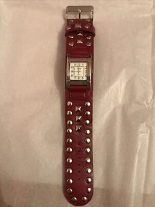Mira Quartz Watch Red With Studs Needs A Battery - Picture 1 of 6