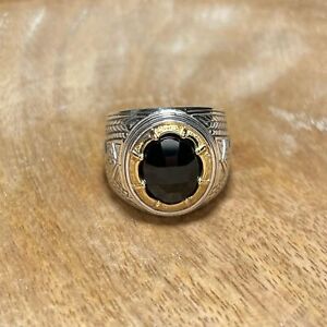 Konstantino Faceted Black Onyx 925 Sterling Silver 18K Yellow Gold Ring