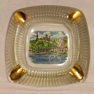 70-ER JAHRE GLAS ASCHENBECHER MIT STADTANSICHT COCHEM AN DER MOSEL L 13,0 CM - Bild 1 von 3