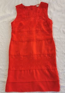 Monsoon Sleeveless Linen Shift Dress Size 14 Orange Embroidered Lace - Picture 1 of 11