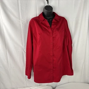 Top con botones de algodón rojo Lane Bryant talla grande 24 manga larga con botones - Imagen 1 de 4