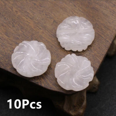 10Pcs 20mm Natural Rose Quartz Carved Flower Reiki Healing Pendant Bead HT867 - Image 1 of 4
