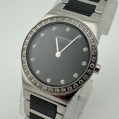 Bering Reloj Cuarzo Mujer Plata Zafiro Cerámica Plata Negro Batería Nueva 6.5" Foto 1 de 4