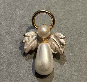 Vintage Schutzengel Anstecknadel Kunstperlen irisierende Flügel goldfarben Metall - Bild 1 von 8