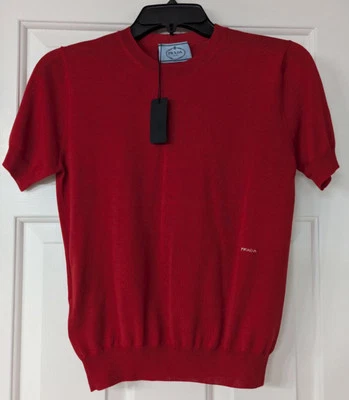 NWT PRADA WOMEN Red Embroidered Logo  Sweater Top Shirt  Size 38/US 2 - Image 1 of 4
