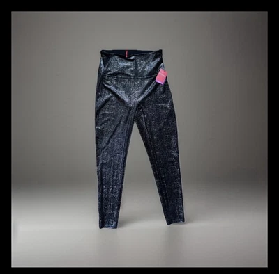 Leggings Spanx Terciopelo Brillo Negro Dorado Metálico Brillo Talla XL Tiro Alto Nuevos con Etiquetas Foto 1 de 4