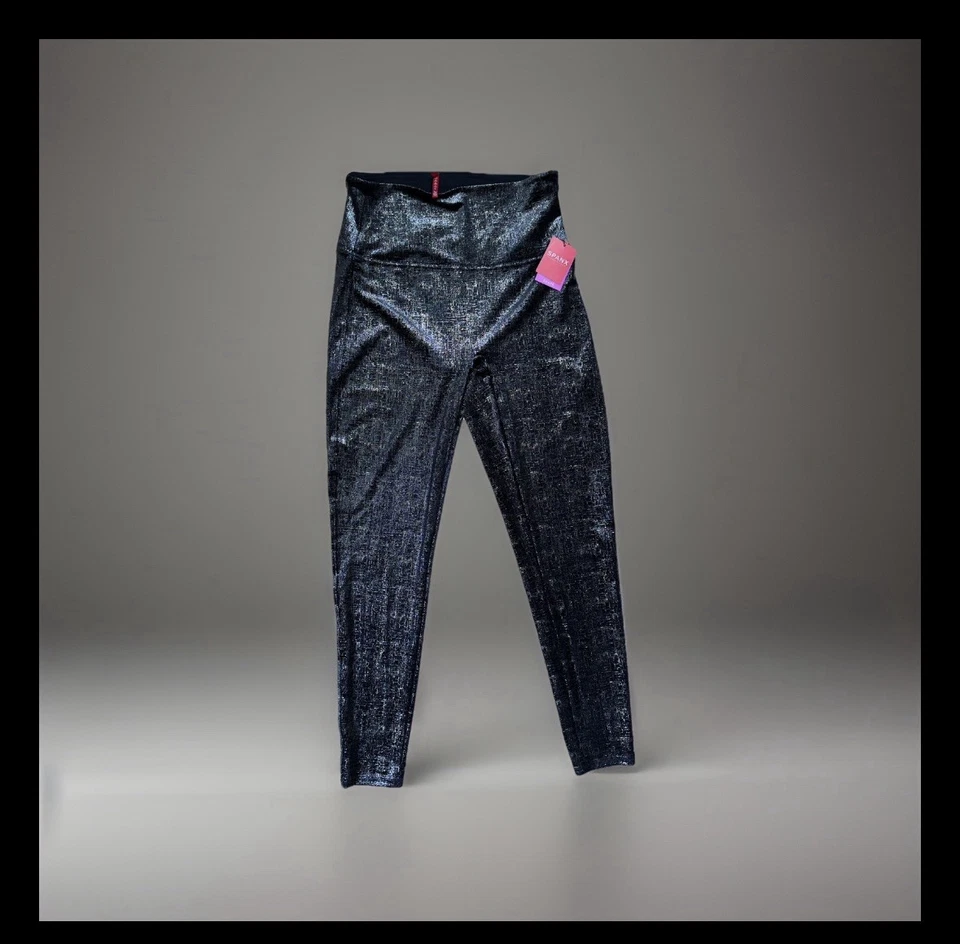 Leggings Spanx Terciopelo Brillo Negro Dorado Metálico Brillo Talla XL Tiro Alto Nuevos con Etiquetas Foto 1 de 4