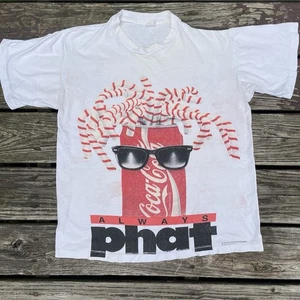 Vintage Coca-Cola Shirt Mens Large White Always Phat Soda Graphic Distressed 90s - Picture 1 of 8