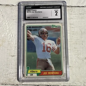 1981 Topps Joe Montana #216 Rookie HOF Trading Card. CGC 2 Gut. Pop 6. - Bild 1 von 3