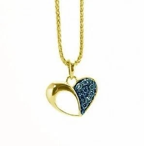 Blue Diamond Heart Pendant 10K Yellow Gold .10ct Small Pendant 1/2 Inch Drop - Picture 1 of 2