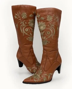 Rare Vintage Colin Stuart Y2K Pointy Toe Leather Embroidered Cowboy Boots 6.5 - Picture 1 of 5