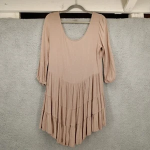Catch Me Large Beige Tiered Mini Dress Bohemian Lace Up Back Casual Dress - Imagen 1 de 13