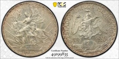 1910 PCGS AU Detalle - MÉXICO KM-453 - Moneda Plata Caballito Un Peso 1p #50717A Foto 1 de 3