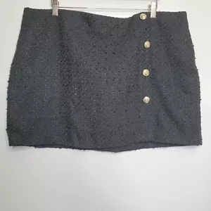 NWT H&M Women's Mini Skirt Black Boucle Gold Buttons Grunge Slit Plus Size 18 - Picture 1 of 8