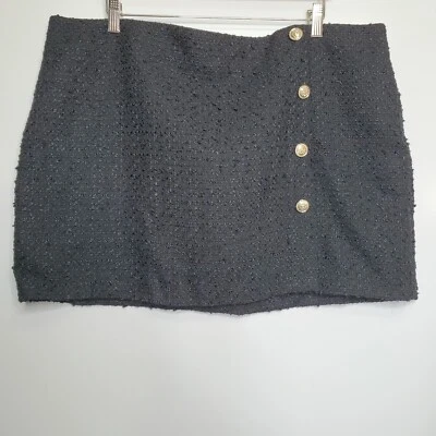 NWT H&M Women's Mini Skirt Black Boucle Gold Buttons Grunge Slit Plus Size 18 - Image 1 of 4