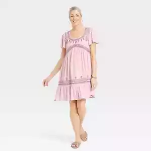 Knox Rose Flutter Short Sleeve Embroidered A-Line Dress in Lilac Purple - Picture 1 of 12