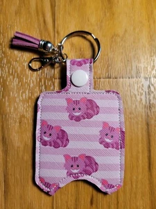 Handmade Hand Sanitation Holder w/ Bottle Key Chain Ring Fob Chesire Cat Alice - Picture 1 of 3