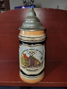 VTG GERMAN Lidded BEER STEIN 1972 OLYMPIC MUNCHEN Hofbrauhaus - Picture 1 of 6
