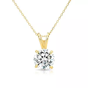 Collar solitario redondo brillante colgante solitario de oro amarillo macizo de 14K 4 mm-9 mm - Imagen 1 de 18