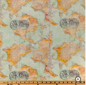 Mapa del viejo mundo, tela de algodón de 1/3 yarda 42""W X12"" L - Imagen 1 de 1