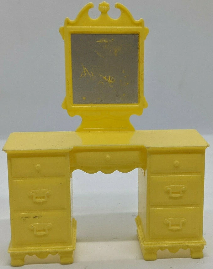 MARX: Yellow VANITY DESK MIRROR Dollhouse FURNITURE, Plastic USA Vintage - Image 1 of 4