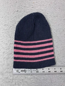Handmade Beanie Toque Youth Girls One Size Pink Blue Stripe Knit Acrylic Ski - Picture 1 of 5
