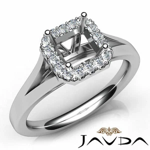 Asscher Semi Mount Diamond Engagement Halo Pave Set Ring 14k White Gold 0.2Ctw - Picture 1 of 29